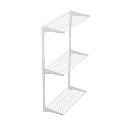 Triton Products Wall Mount Shelving Unit W/ 3 Steel Wire Shelves & Mounting Hardware, White, 33" W x 63" H 1799-WHT